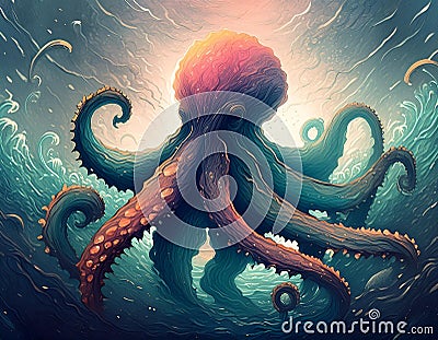 Colorful Graffiti-style Octopus Illustration In Pop Art. Cartoon Illustration