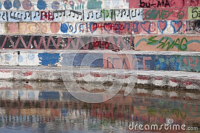 Colorful graffiti wall Stock Photo