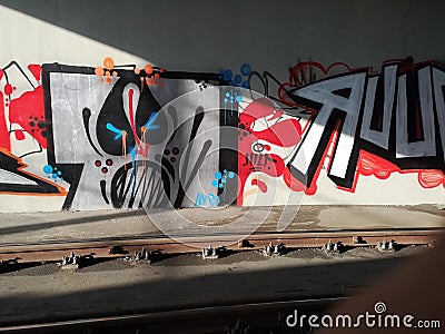 Colorful graffiti on the wall of the tran tunnel Editorial Stock Photo