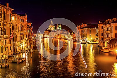 Colorful Grand Canal Salut Church Night Venice Italy Stock Photo