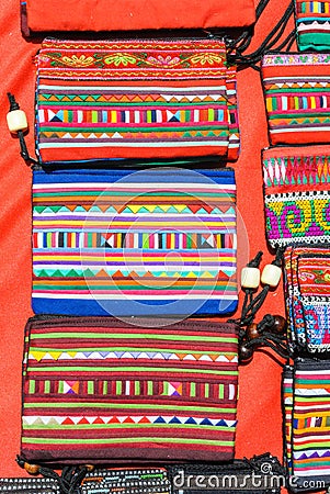 Colorful graphic hill tribe hand made bag Stock Photo