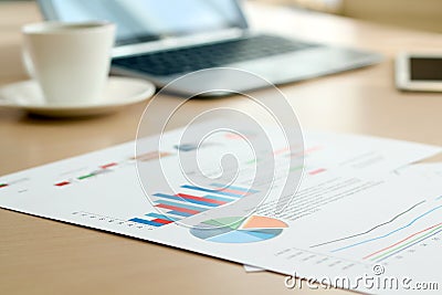 Colorful Graphs, Charts, Marketing Research And Business Annual Report Background Stock Photo