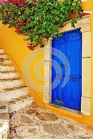 Colorful Greece series -Symi island streets Stock Photo