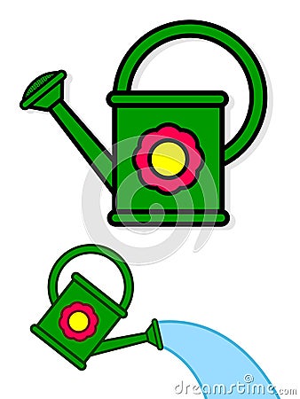 Colorful green cartoon watering cans Vector Illustration