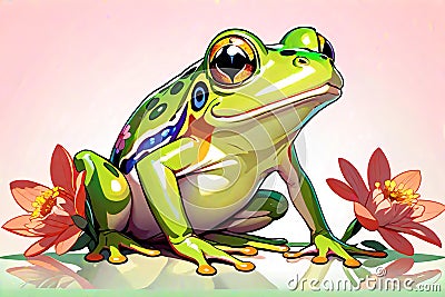 Colorful Green Frog animal amphibian hopper Cartoon Illustration