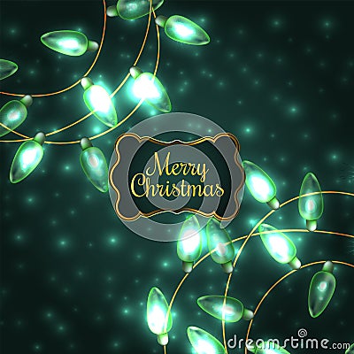Colorful Green Glowing Christmas Lights. Vector Illustration