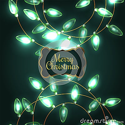 Colorful Green Glowing Christmas Lights. Vector Illustration