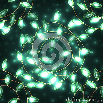 Colorful Green Glowing Christmas Lights. Vector Illustration