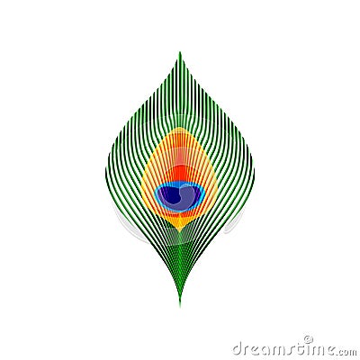 Colorful green orange and blue peacock tail feather, vector Vector Illustration