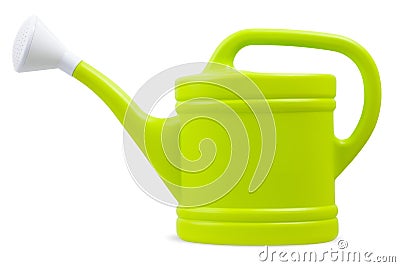 Colorful green Plastic Watering Can, isolated on white background with clipping path, spring time concept for home garden or Stock Photo