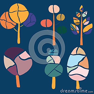 Colorful groovy trees, vector illustrations Vector Illustration