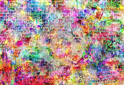 Colorful grunge art wall illustration, urban art wallpaper, background Stock Photo