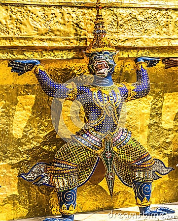 Colorful Guardian Gold Stupa Pagoda Grand Palace Bangkok Thailand Stock Photo