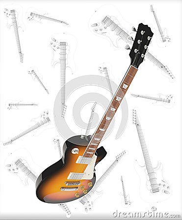 Colorful guitar viewed from above on abstract white background, , ideal for guitar addicts Stock Photo