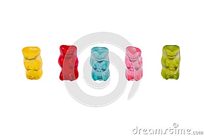 Colorful Gummy Bear Collection with Unique Yellow Headstand - Creative Thinking Concept Stock Photo