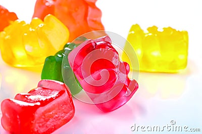 Colorful gummy bears fruit jelly candies close-up on white background Editorial Stock Photo