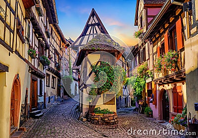 Colorful half-timbered houses in Eguisheim, Alsace, France Stock Photo