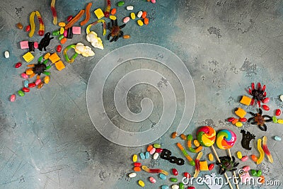 Colorful halloween candies on stone Stock Photo