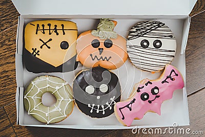 Colorful Halloween donut sweet box Stock Photo