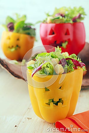 Colorful Halloween food with stuffed peppers Stock Photo