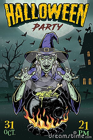 Colorful Halloween party vintage poster Vector Illustration