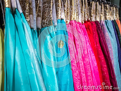 The colorful Hanbok, Korean traditional silk dress & ornaments for women.Rent for tourist. Stock Photo