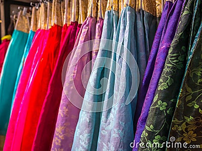 The colorful Hanbok, Korean traditional silk dress & ornaments for women.Rent for tourist. Stock Photo