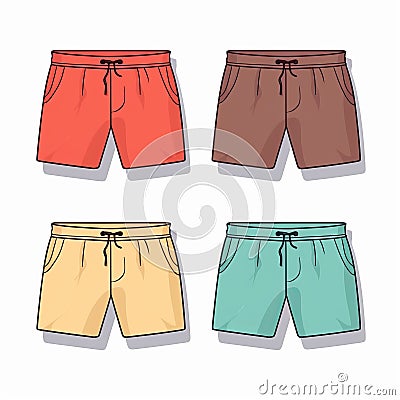 Colorful Hand-colored Swim Shorts Template With Distinctive Character Design Stock Photo