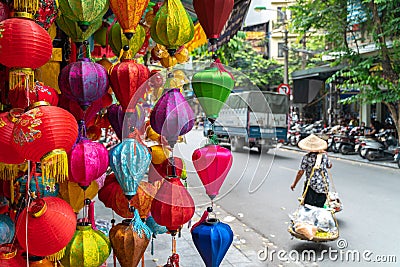 Colorful hand crafted paper lantern on Hang Ma street, Hanoi, Vietnam Stock Photo