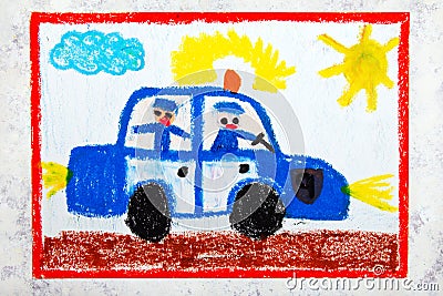 drawing: police car and two policemen Stock Photo