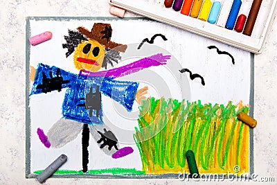 Colorful hand drawing: scary scarecrow Stock Photo