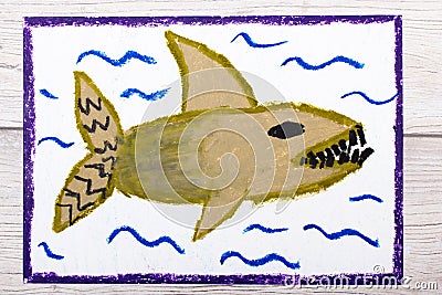 Colorful hand drawing: Scary sea monster, shark Stock Photo
