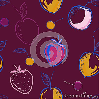 Colorful Hand drawing and sketch line summer fruits seammless pa Stock Photo