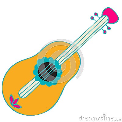 Colorful Hand Drawn Doodle Guitar Isolated on White Background. Stock Photo