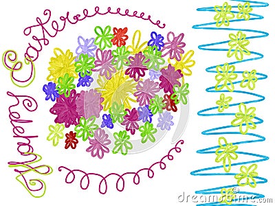 Colorful hand drawn frame with flowers for Happy Easter Cartoon Illustration