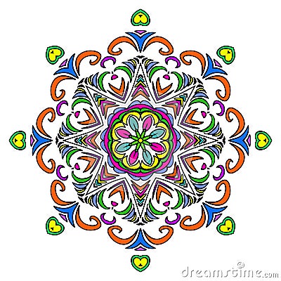 Colorful Hand Drawn Mandala, Oriental Decorative Element, Vintage Style. Vector Illustration