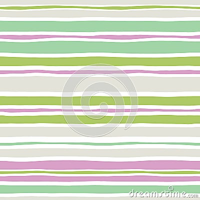 Colorful Hand Drawn Wavy Uneven Horizontal Stripes On White Backrgound Vector Seamless Pattern. Classic Abstract Geo Vector Illustration