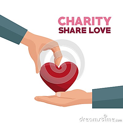 Colorful hand giving a red heart charity share love Vector Illustration