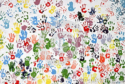 Colorful hand-prints Stock Photo