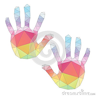 Colorful hand prints , poligonal art Vector Illustration