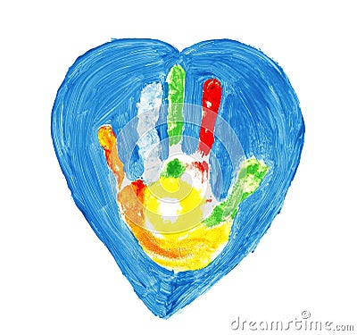 Colorful hand shape inside of a heart Stock Photo