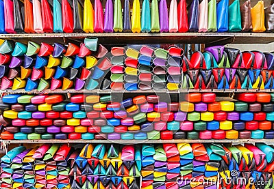 Colorful handbags, eyeglass cases on the local market. Milan. Italy Stock Photo