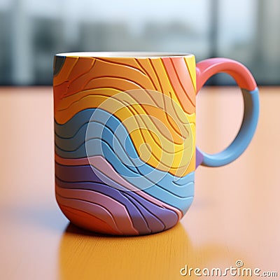 Colorful Handcrafted 3d Wave Coffee Mug With Realistic Details Stock Photo