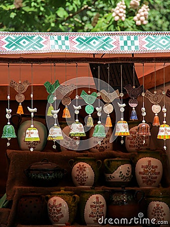 Colorful handmade ceramic bells Editorial Stock Photo