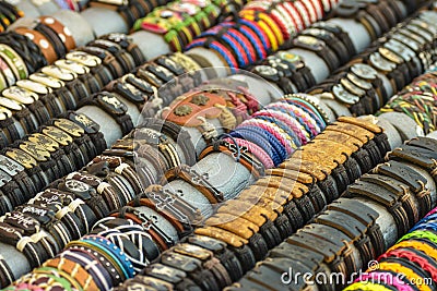 Colorful handmade leather bracelets Stock Photo