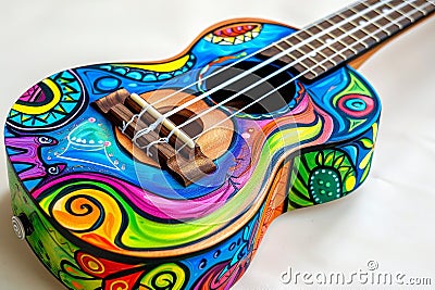 Colorful handpainted ukulele on white background Stock Photo