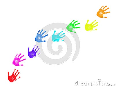 Colorful handprints trail Stock Photo