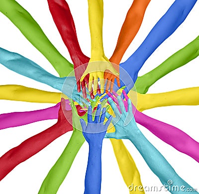 Colorful Hands Connected In a Circle Stock Photo