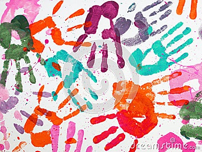 Colorful hands prints Stock Photo