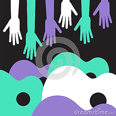 Colorful hands reach for colorful guitars Vector Illustration